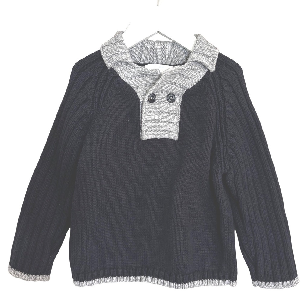 Jacadi Paris Navy Gray Knit Cashmere Cotton Boys 23M 86CM Shawl Collar